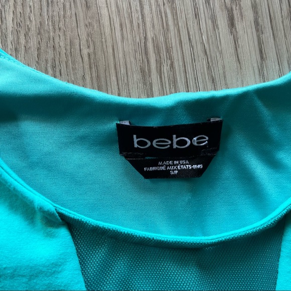Bebe Women’s Small Aqua Peplum Tank Top Blouse w/ V-Neck Mesh Video - Picture 4 of 8
